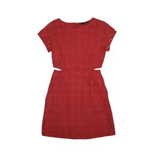 MADEWELL $128 Red Eyelet‎ Cutout A-line Cotton Dress Short Sleeves Size 4